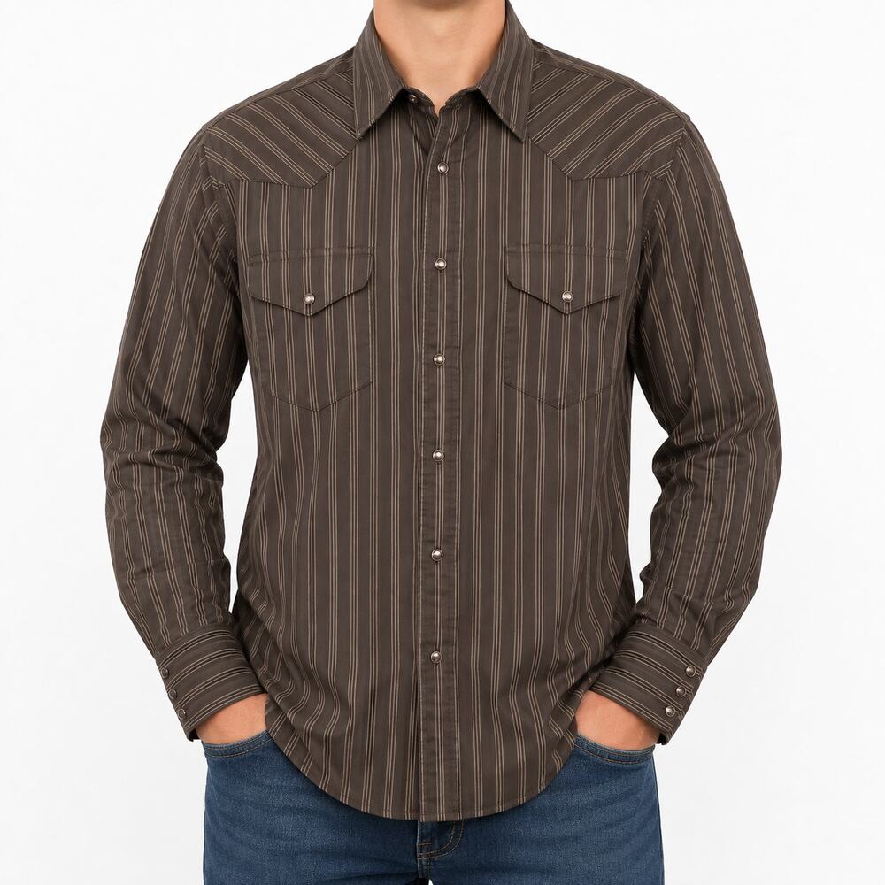 Panhandle Slim Shirt Mens XL Brown Striped Western Pearl Snap Long Sleeve
